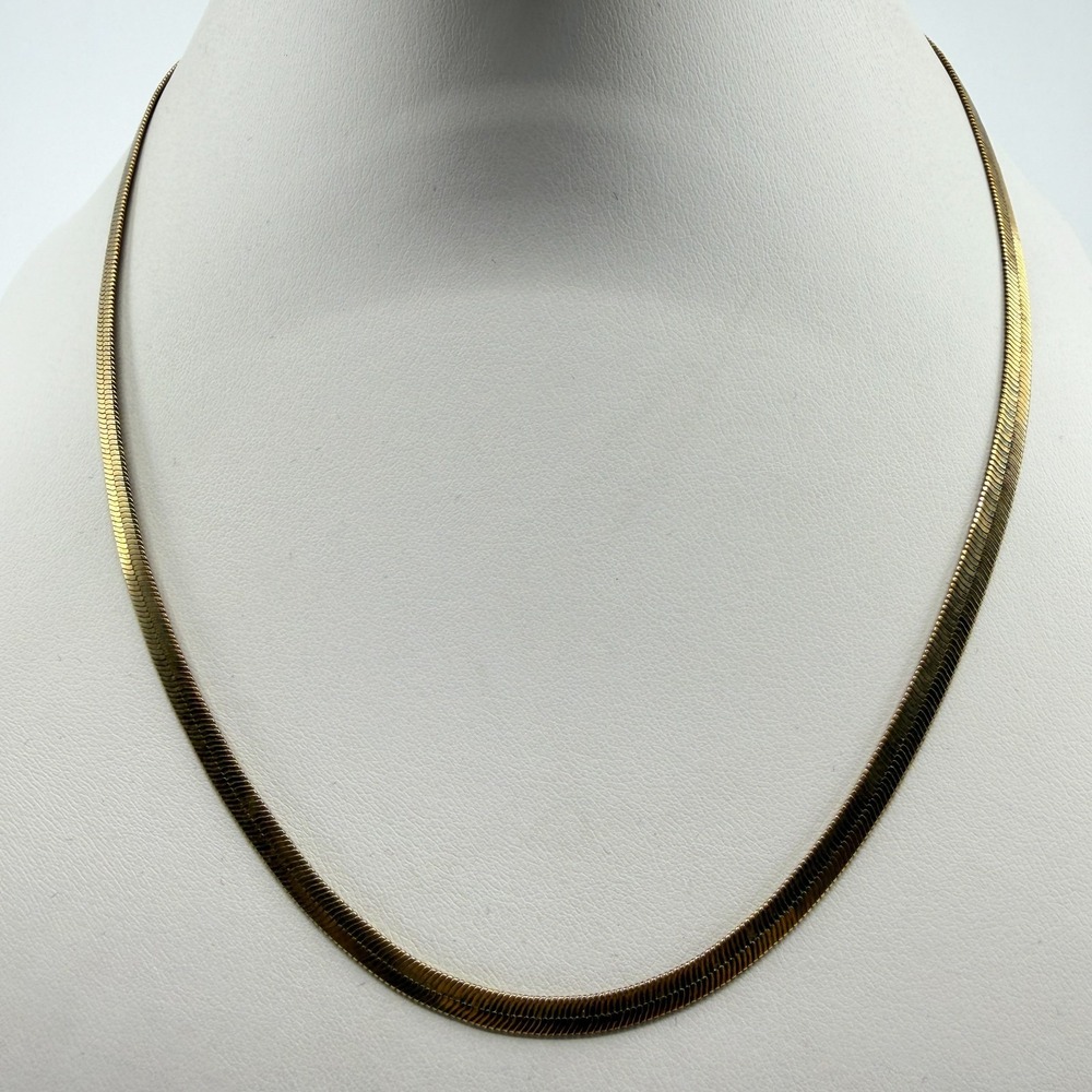 Gold Tone Herringbone Chain Necklace Minimalist Layering Statement Boho Jewelry